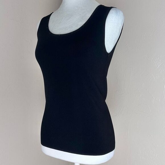 Akris Punto Stretch Viscose Knit Black Sleeveless Shell Tank w/ Crystal Detail 4 - Picture 4 of 14